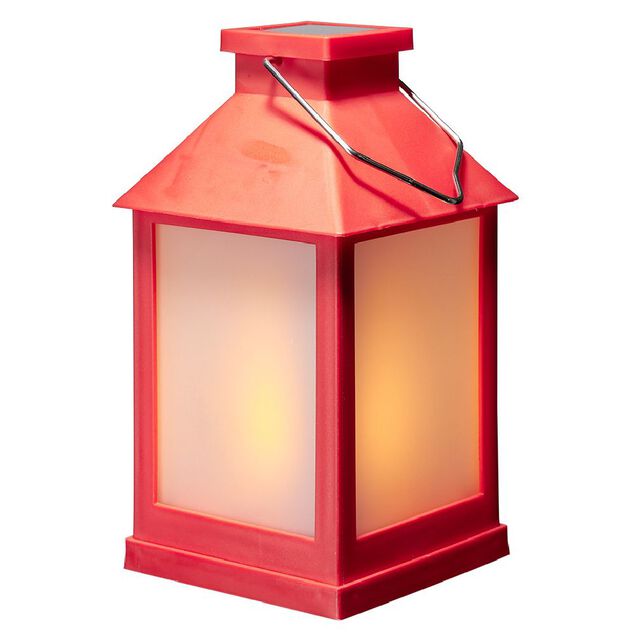 Lanterne solaire rouge 12 LED blanc chaud &agrave; poser ou suspendre H20 cm