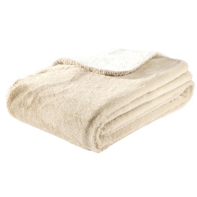 Plaid effet sherpa fourrure beige 130x160cm