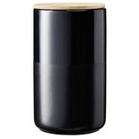Pot en céramique noir avec couvercle en bois H16,5 cm