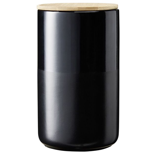Pot en céramique noir avec couvercle en bois H16,5 cm