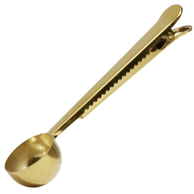 Cuillère pince sachet en inox doré
