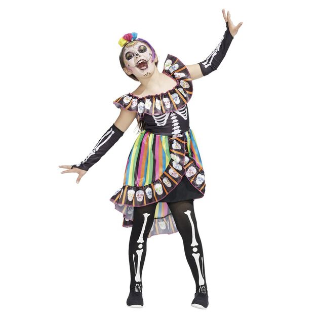 D&eacute;guisement enfant Dia de los Muertos squelette robe collant 7/10ans