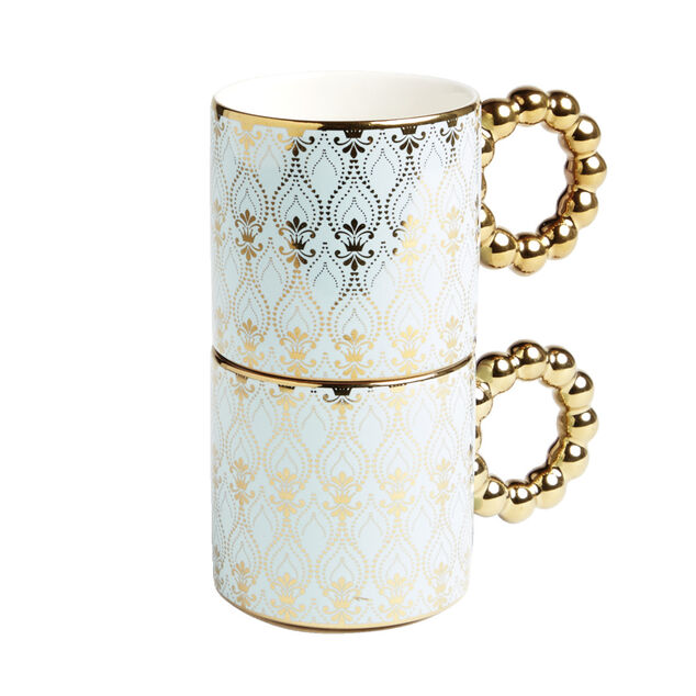 Lot de 2 mugs 30cl design chic bleu clair et dor&eacute;