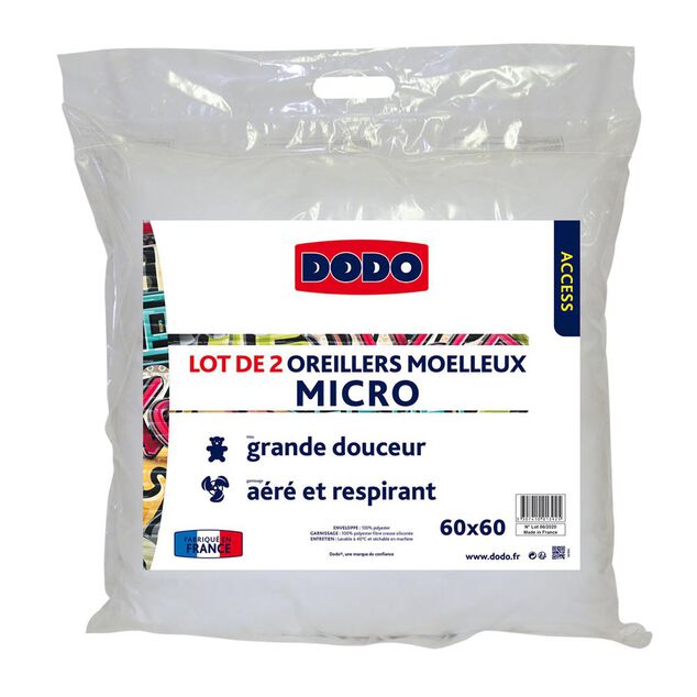 Oreiller carr&eacute; moelleux Dodo blanc x2