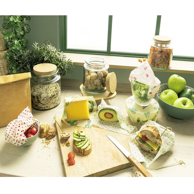 Film alimentaire réutilisable à la cire d'abeille auto-adhérent x3