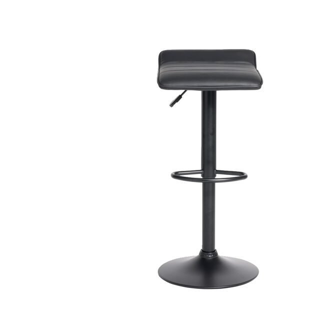 Tabouret de bar Majestik assise carr&eacute;e simili noir et pied m&eacute;tal r&eacute;glable H84cm