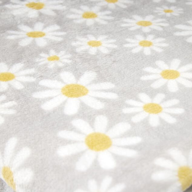 Plaid polaire gris doux motif marguerites 130x160cm