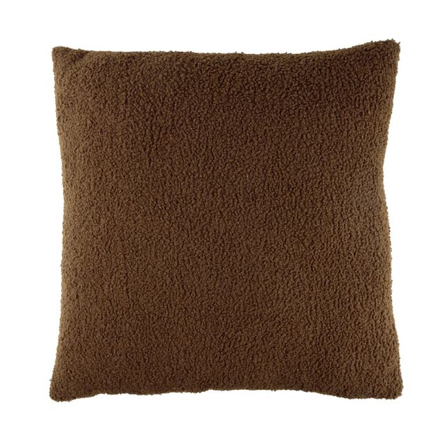 Coussin carr&eacute; bouclette marron fonc&eacute; 45x45cm