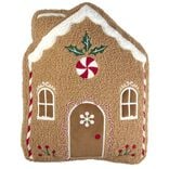 Coussin forme maison pain d'&eacute;pice No&euml;l tissu bouclette L40X30XH6 cm marron