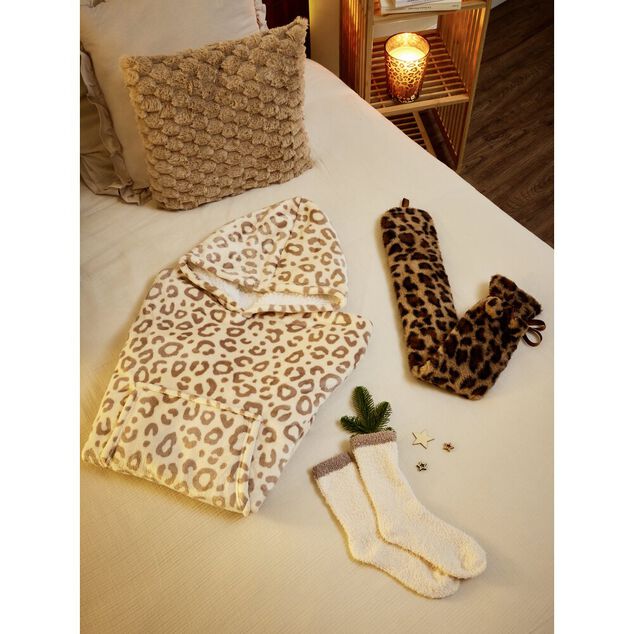 Bouillotte longue XXL 1,8L tissu peluche léopard 10x75cm