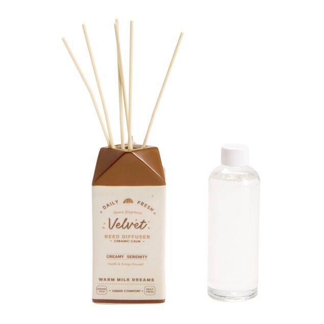 Diffuseur &agrave; b&acirc;tonnets 100ml c&eacute;ramique forme brique de lait 6,5x6,5xH16cm