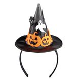 Serre-t&ecirc;te Halloween lumineux LED chapeau avec citrouilles et fant&ocirc;me H23cm