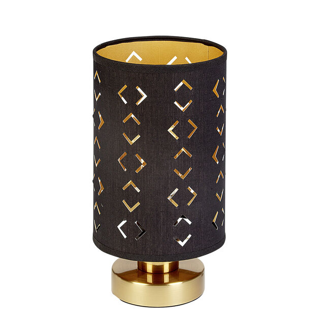 Lampe de chevet avec abat jour noir ajour&eacute; et base dor&eacute;e