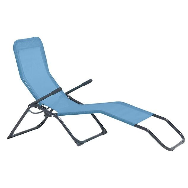 Bain de soleil transat Playa m&eacute;tal textil&egrave;ne bleu 139x99xH60cm