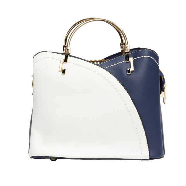 Sac &agrave; main simili bicolore anse dor&eacute; et bandouli&egrave;re 23x11xH19cm - 2 mod&egrave;les beige ou bleu