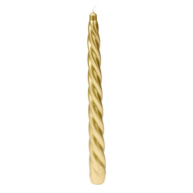 Bougie cire X2 pcs forme flambeau torsad&eacute; H25 cm dor&eacute;