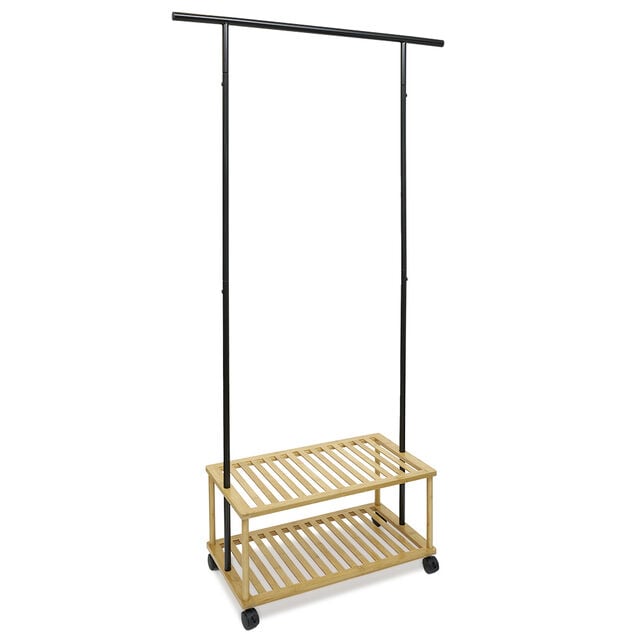 Portant bambou m&eacute;tal 2 &eacute;tag&egrave;res 90x35xH167cm