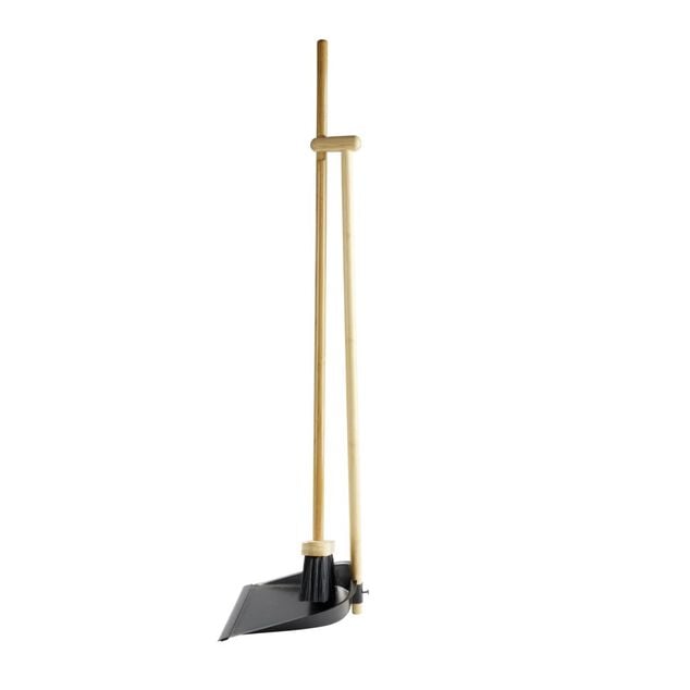 Pelle balayette a&eacute;roport manche bambou et m&eacute;tal noir H93cm