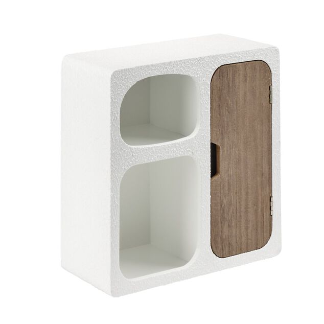 Mini &eacute;tag&egrave;re en bois 3 niches dont 1 porte blanc et marron 30x13xH32,5cm
