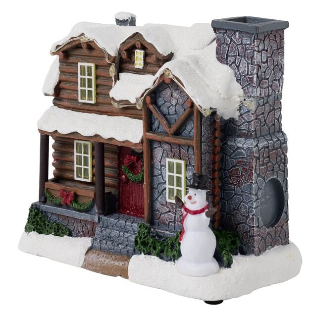 Village de No&euml;l LED anim&eacute; sc&egrave;ne fum&eacute;e de chemin&eacute;e 15x8xH13cm