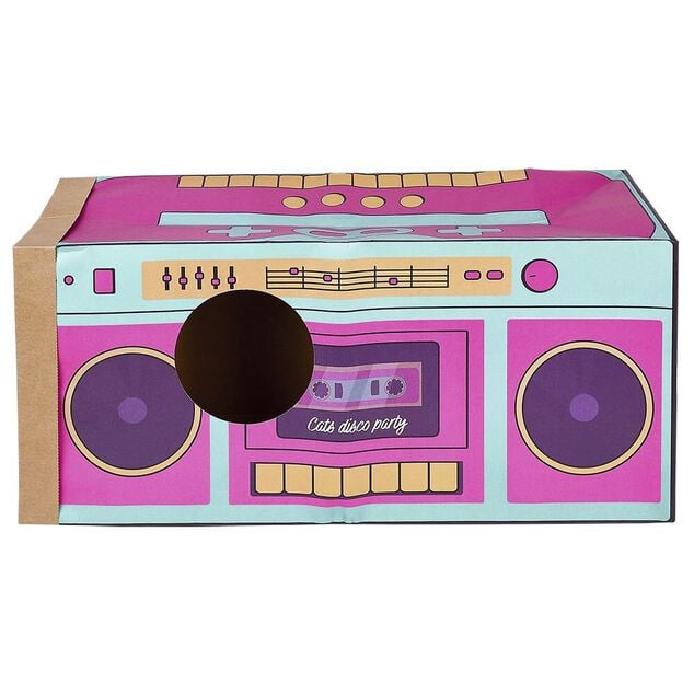 Tunnel de jeu pour chat carton motif cassette 60x27xH22cm