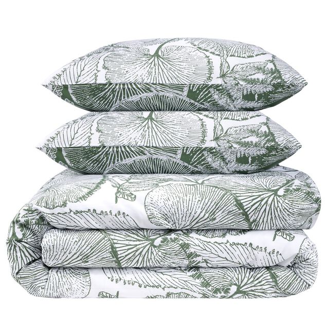 Parure de lit 2 personnes 240x220cm r&eacute;versible motif v&eacute;g&eacute;tal vert