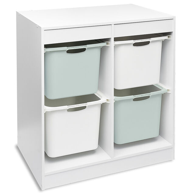 Structure de rangement carr&eacute;e pour 4 bacs coulissants