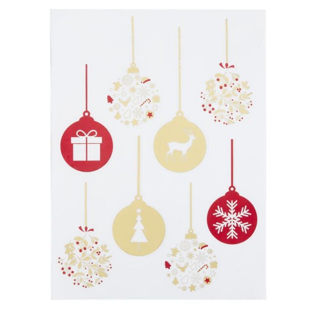 D&eacute;coration fen&ecirc;tre No&euml;l &eacute;lectrostatique guirlande boule rouge et dor&eacute;