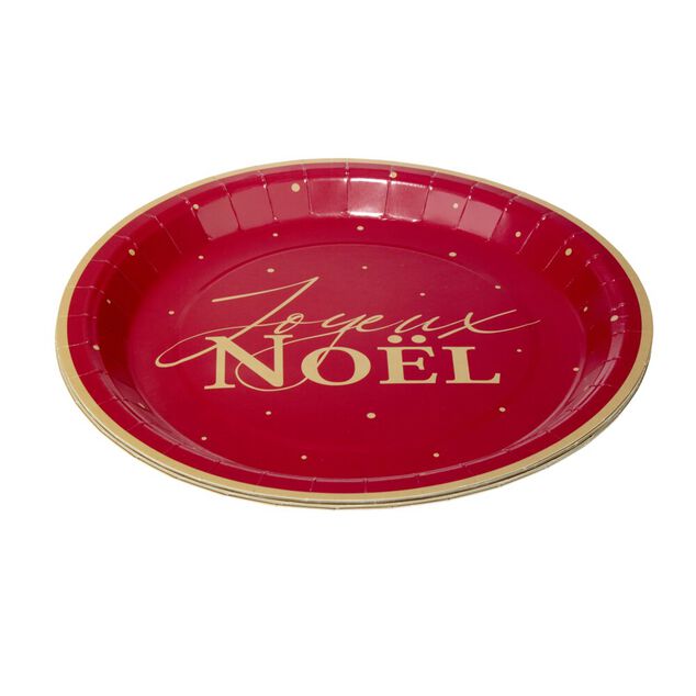 Assiette papier X8 imprim&eacute; Joyeux No&euml;l &Oslash;23 cm rouge