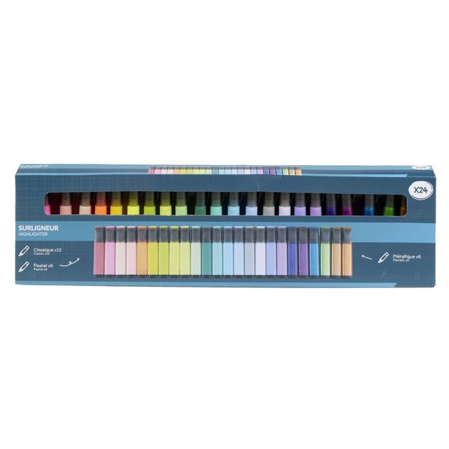 Surligneur x24 classique et pastel corps m&eacute;tallique L13cm