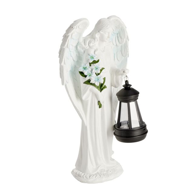 Décoration funéraire ange polyrésine avec lanterne LED 15,5x9xH31cm