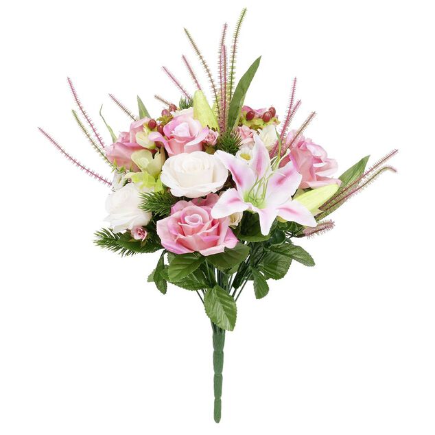 Pique fleur artificielle rose et lys &Oslash;32xH40cm