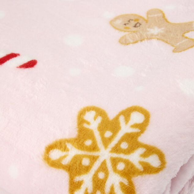Plaid No&euml;l imprim&eacute; gourmandises polyester L160X130 cm rose