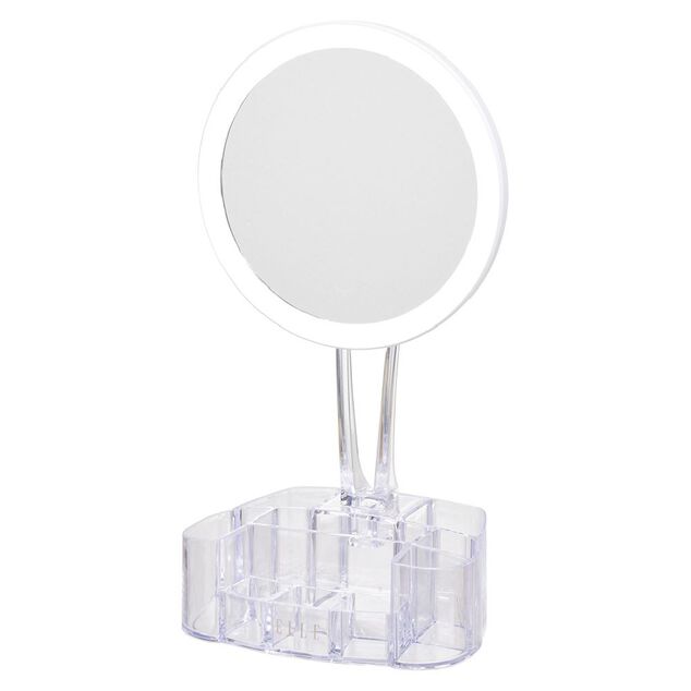 Miroir &agrave; LED avec rangement transparent