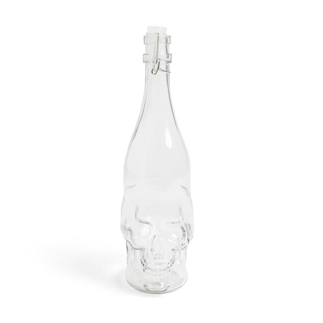 Bouteille Halloween 1L en verre forme t&ecirc;te de mort noire