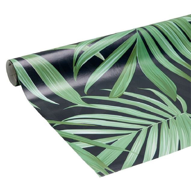 Toile cirée motif tropical noir vert 140 cm