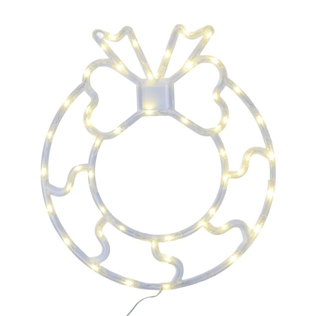 Couronne de No&euml;l lumineuse 50LED plastique blanc 31x36cm
