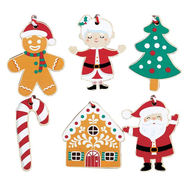 Lot de 6 décoration de Noël en bois à suspendre H6cm