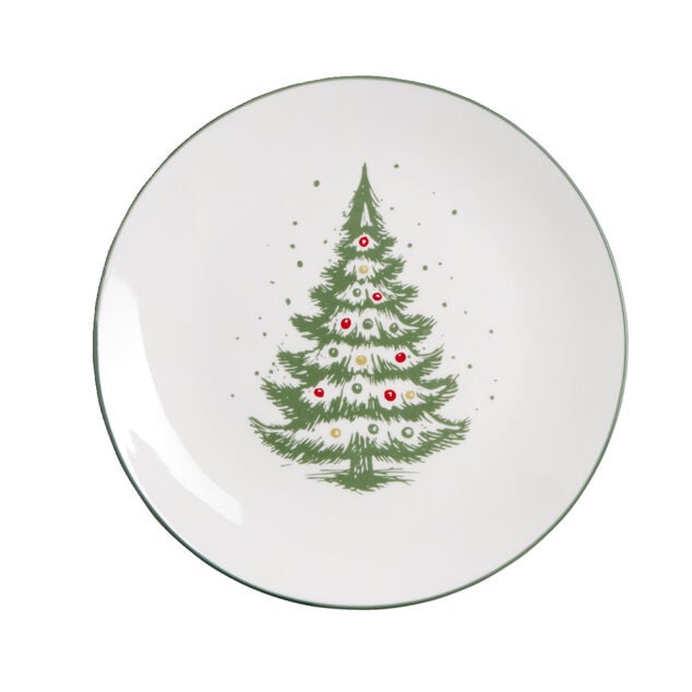 Assiette &agrave; dessert porcelaine blanche motif sapin de No&euml;l &Oslash;19cm