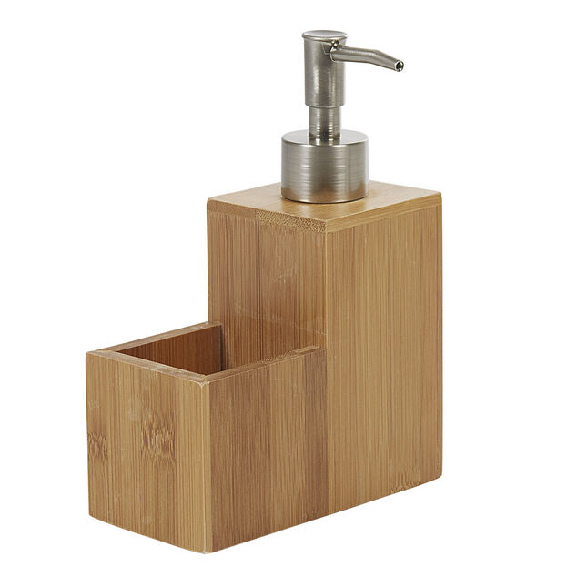 Distributeur de liquide vaisselle en bois avec compartiment &agrave; &eacute;ponge