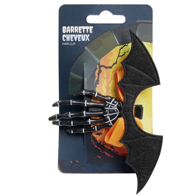 Barrette à Cheveux Noire Avec Nœud En Dentelle & Main Squelette Et