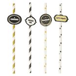 Paille en papier x20 &agrave; motif avec pancarte L19,5cm