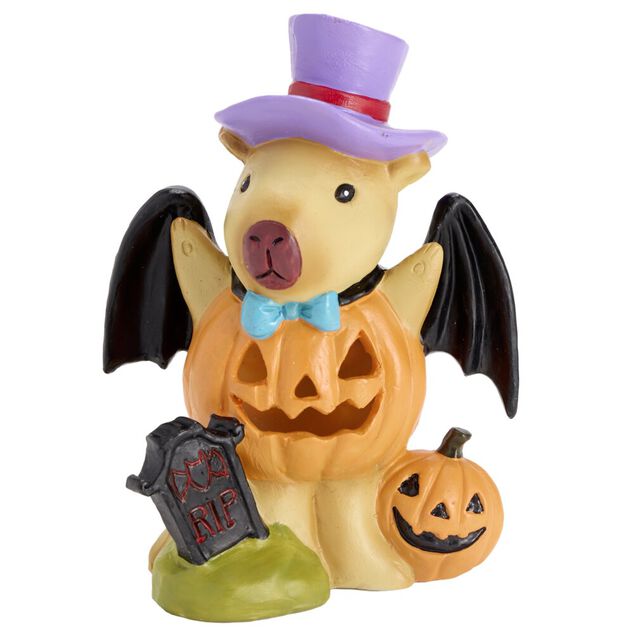 Figurine &agrave; poser Halloween LED capybara sorcier en r&eacute;sine H17,5cm (2 mod&egrave;les)
