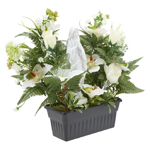 Jardini&egrave;re columbarium H47 cm blanc - Fleur artificielle