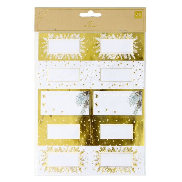 &Eacute;tiquette cadeau de No&euml;l autocollantes x10 motif jaune dor&eacute;