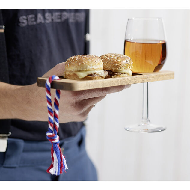 Planche à tapas en bois d'acacia avec porte-verre 8x25cm