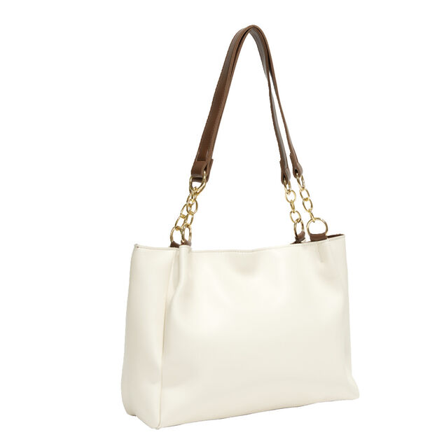 Sac femme fourre-tout simili anse cha&icirc;ne dor&eacute;e 33x11xH24cm - 2 mod&egrave;les noir ou beige