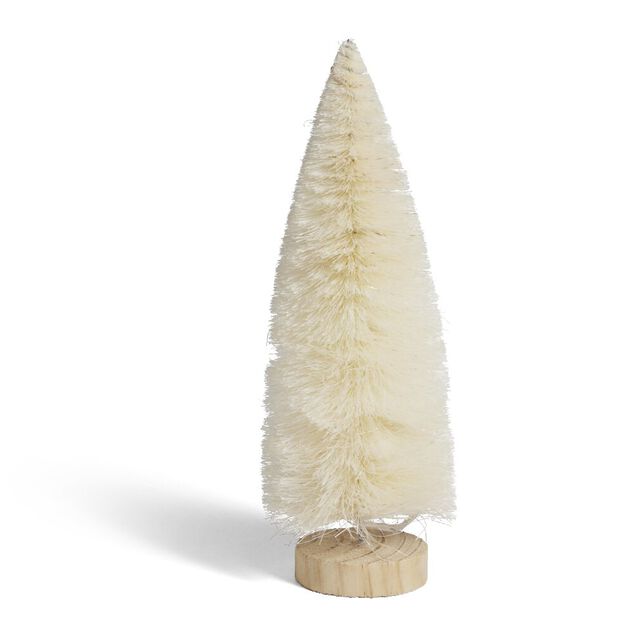 D&eacute;coration sapin blanc lumineux LED blanc chaud H24cm &agrave; piles