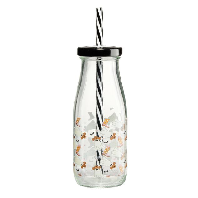 Gobelet paille Halloween 31cl verre motif phosphorescent (3 mod&egrave;les)