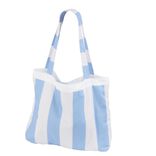 Serviette de plage avec sac int&eacute;gr&eacute; 2en1 polyester ray&eacute; blanc et bleu 90x164cm